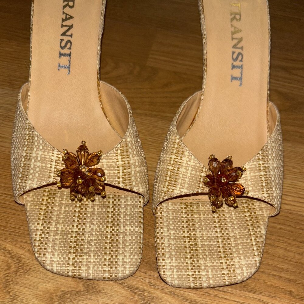 Women's New York Transit Herringbone Open Toed Shoes Color: Bone/Tan Size: 9M